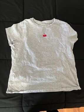 aerie Gray Tee with Red Cherry Graphic